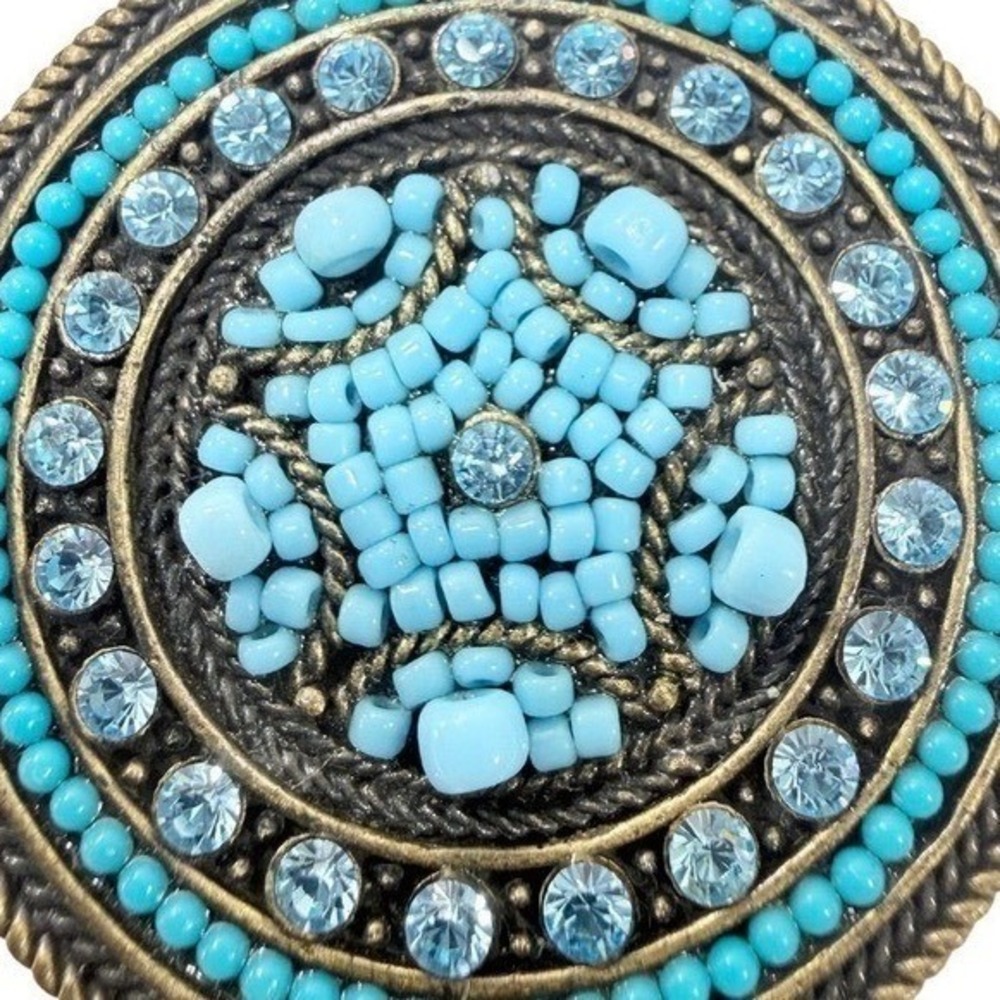 Best Bronze Round Pendant Turquoise Color Beads Starburst Center Blue Jewelry - Picture 4 of 6